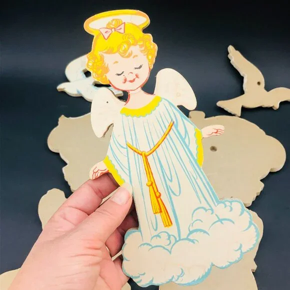 50s Dolly Toy Co Praying Kids Pressed Cardboard Wall Hangings Set Vintage Kitsch - Picture 9 of 14